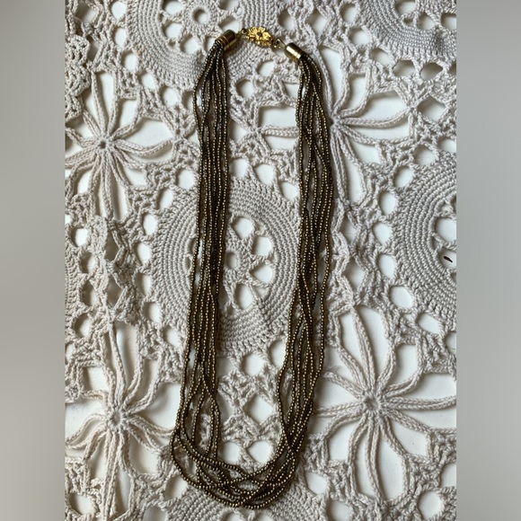 Estate Vintage Glass Seed Bead 6 Strand Flower Box Clasp Woman’s Necklace Golden - Picture 4 of 10